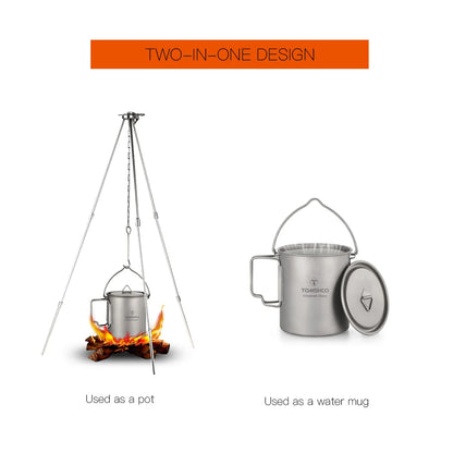 Tomshoo Ultralight 750ml Titanium Pot Portable Titanium Water Mug Cup w/ Lid Foldable Handle Outdoor Camping Picnic Supplies