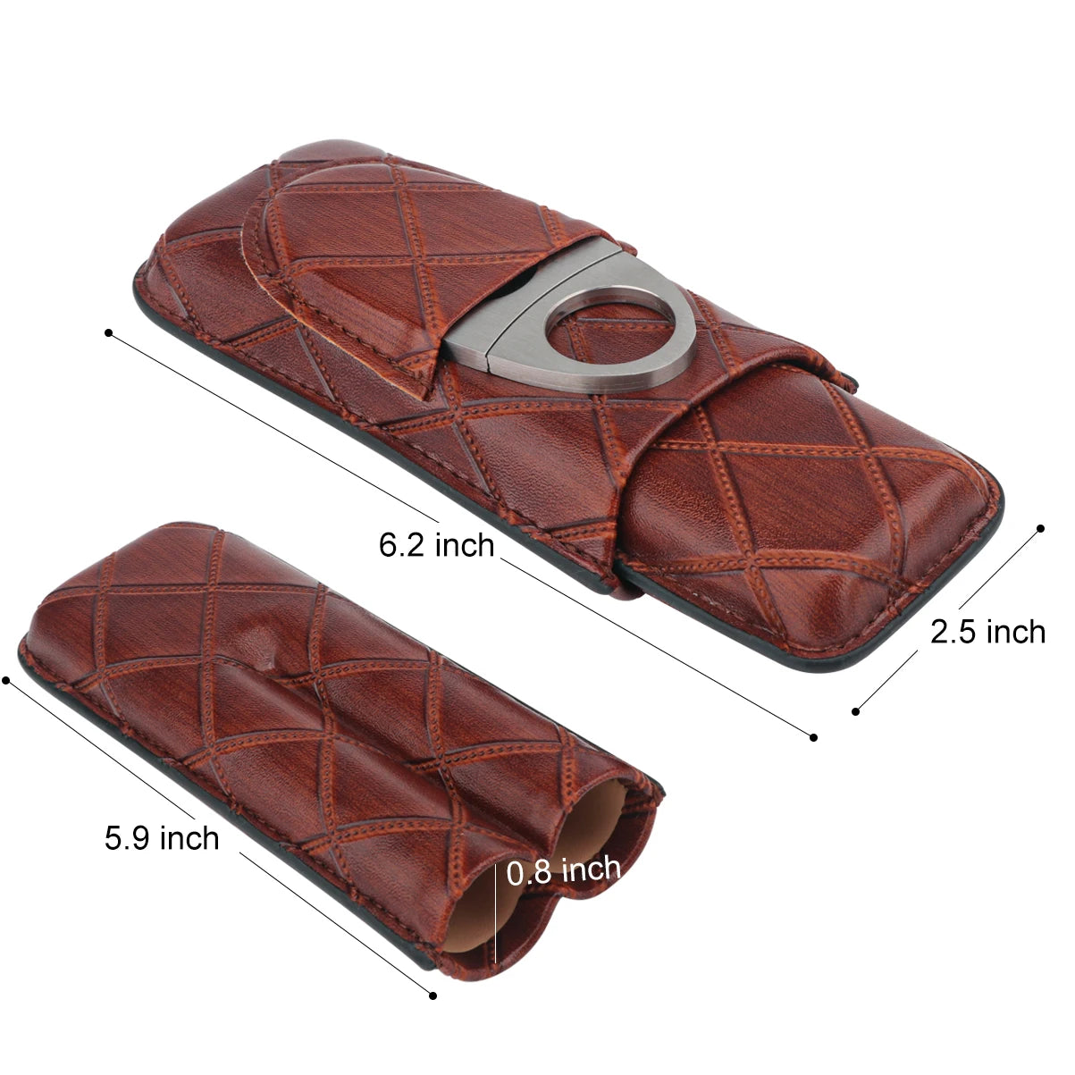 Xifei 2 Slots Leather Cigar Case Set Portable Humidor Box W/ Stainless Steel Cutter Travel Smoking Cigarette Storage Accessories