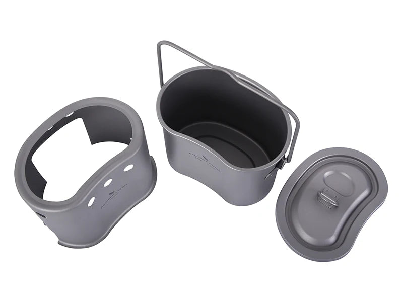 Boundless Voyage 2 in 1 Camping Titanium Pot Wood Stove Set 800ml Canteen Cup Outdoor Solo Cookware Mess Kit for 1 Man