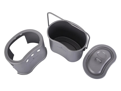 Boundless Voyage 2 in 1 Camping Titanium Pot Wood Stove Set 800ml Canteen Cup Outdoor Solo Cookware Mess Kit for 1 Man