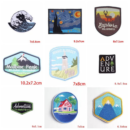 Prajna Wild Adventure Embroidered Patches For Clothing Badges Traveler Mountain Patch For T-shirt Iron On Patches On Clothes DIY