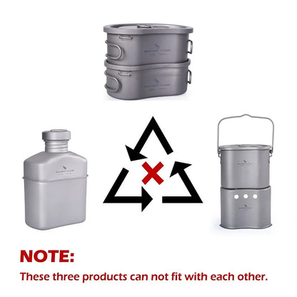 Boundless Voyage 2 in 1 Camping Titanium Pot Wood Stove Set 800ml Canteen Cup Outdoor Solo Cookware Mess Kit for 1 Man