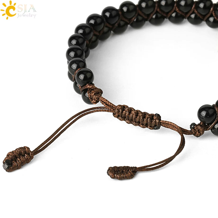 CSJA Natural Stone Bracelet for Men Women Handmade Double Layers Healing Tiger eye Amethysts Crystal Bead Bangle Bracelets G397