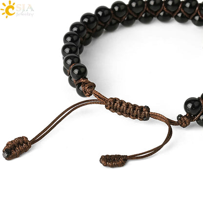 CSJA Natural Stone Bracelet for Men Women Handmade Double Layers Healing Tiger eye Amethysts Crystal Bead Bangle Bracelets G397