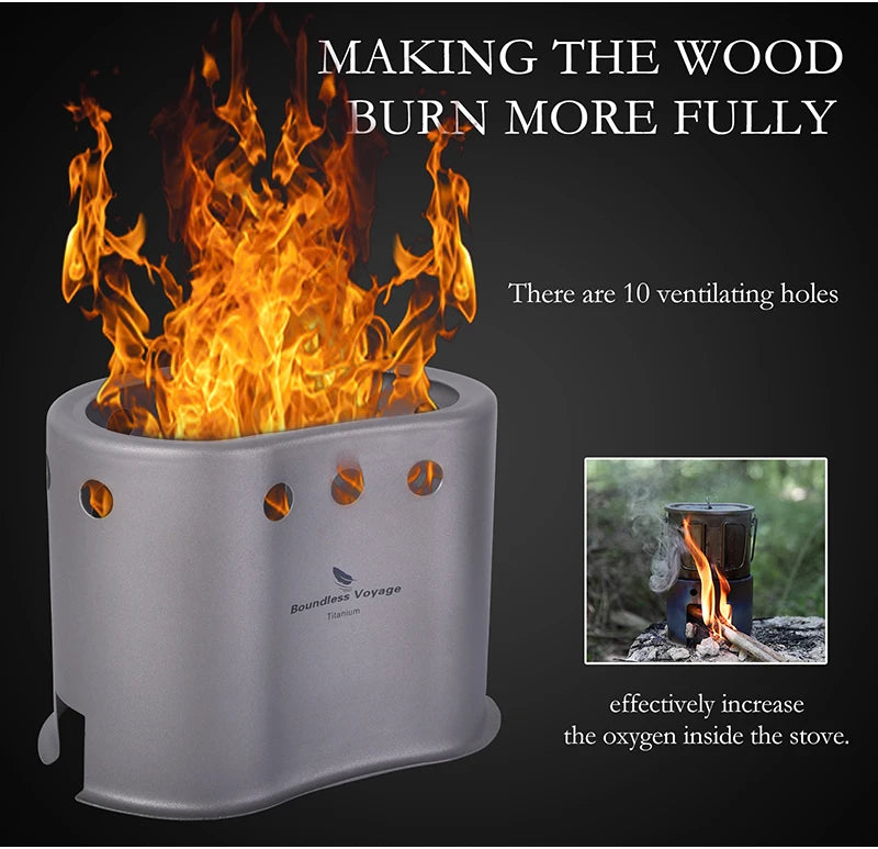 Boundless Voyage 2 in 1 Camping Titanium Pot Wood Stove Set 800ml Canteen Cup Outdoor Solo Cookware Mess Kit for 1 Man