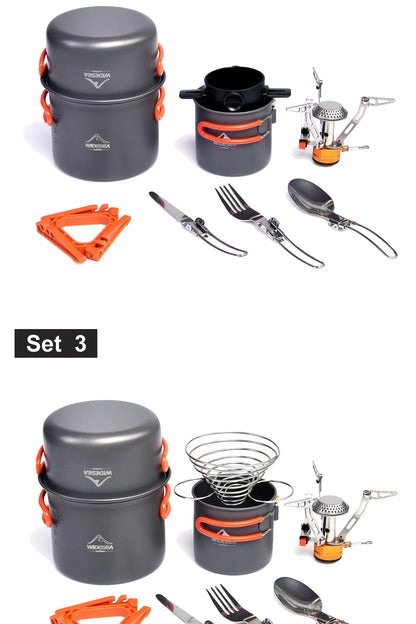 Widesea Camping Cookware Set Outdoor Tableware Equipment Supplies Burner Stove Folding Knife Fork Portable Pot Suit Tourism Cup