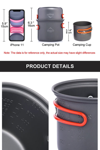 Widesea Camping Cookware Set Outdoor Tableware Equipment Supplies Burner Stove Folding Knife Fork Portable Pot Suit Tourism Cup