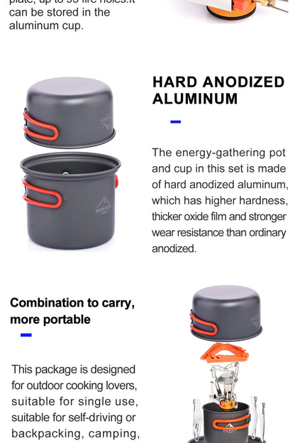 Widesea Camping Cookware Set Outdoor Tableware Equipment Supplies Burner Stove Folding Knife Fork Portable Pot Suit Tourism Cup