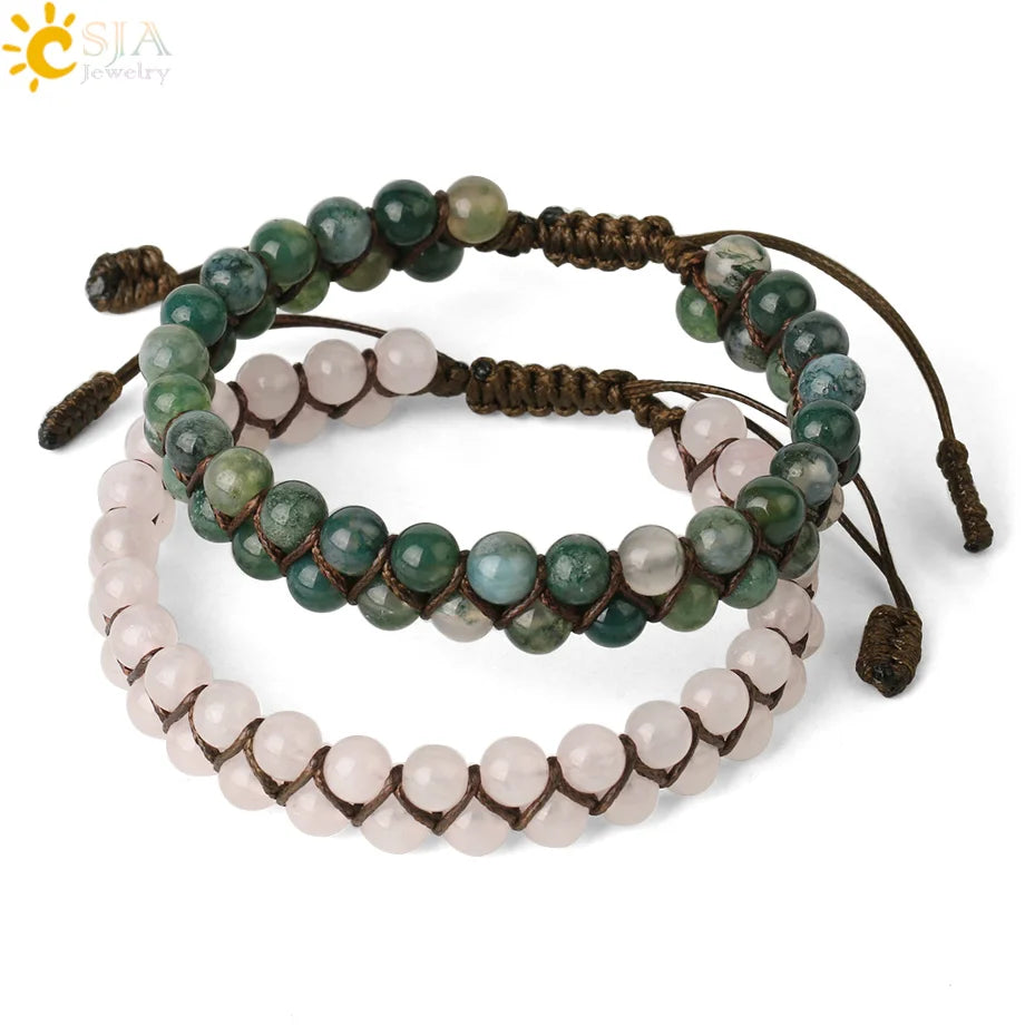 CSJA Natural Stone Bracelet for Men Women Handmade Double Layers Healing Tiger eye Amethysts Crystal Bead Bangle Bracelets G397