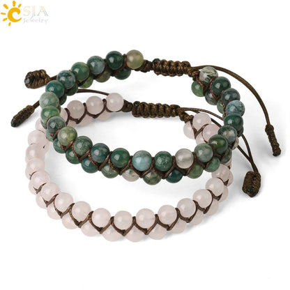 CSJA Natural Stone Bracelet for Men Women Handmade Double Layers Healing Tiger eye Amethysts Crystal Bead Bangle Bracelets G397