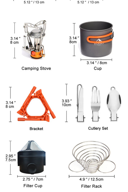 Widesea Camping Cookware Set Outdoor Tableware Equipment Supplies Burner Stove Folding Knife Fork Portable Pot Suit Tourism Cup