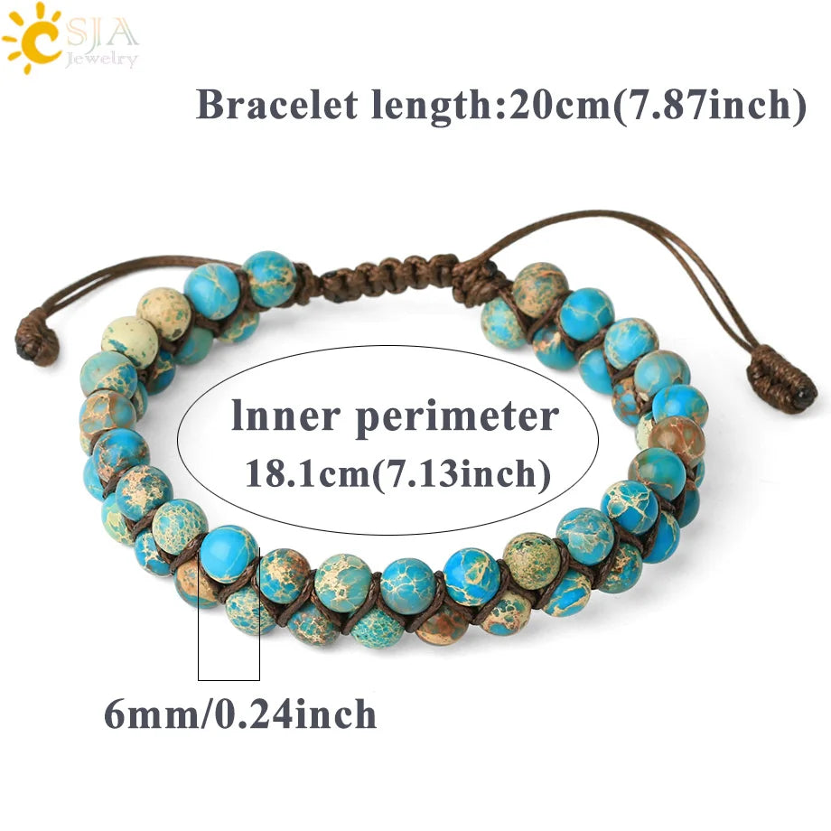 CSJA Natural Stone Bracelet for Men Women Handmade Double Layers Healing Tiger eye Amethysts Crystal Bead Bangle Bracelets G397