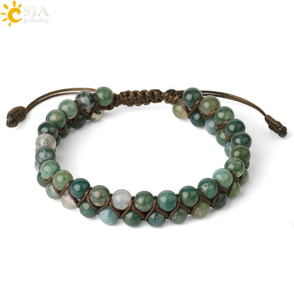 CSJA Natural Stone Bracelet for Men Women Handmade Double Layers Healing Tiger eye Amethysts Crystal Bead Bangle Bracelets G397