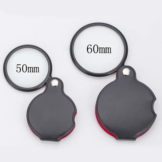 Portable Mini Magnifier 8X 50/60mm Pocket Magnifier 6X Magnifying Glass Reading Magnifier Jewelry Loupe with Folded Leather Case