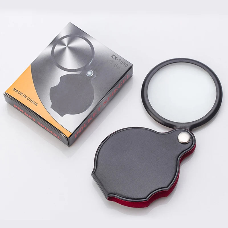 Portable Mini Magnifier 8X 50/60mm Pocket Magnifier 6X Magnifying Glass Reading Magnifier Jewelry Loupe with Folded Leather Case