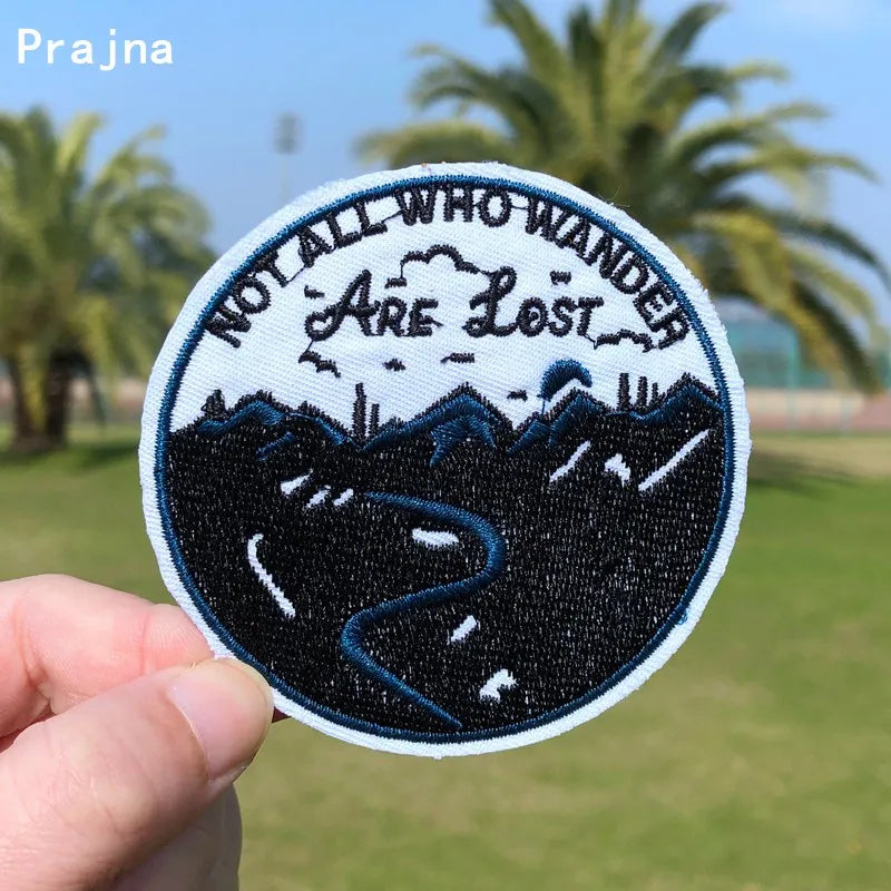 Prajna Wild Adventure Embroidered Patches For Clothing Badges Traveler Mountain Patch For T-shirt Iron On Patches On Clothes DIY