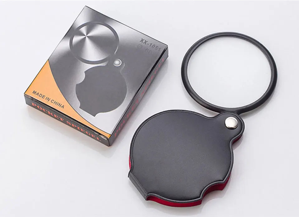 Portable Mini Magnifier 8X 50/60mm Pocket Magnifier 6X Magnifying Glass Reading Magnifier Jewelry Loupe with Folded Leather Case