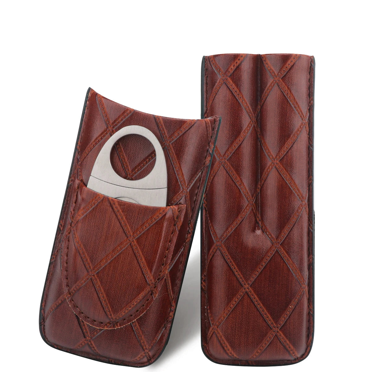 Xifei 2 Slots Leather Cigar Case Set Portable Humidor Box W/ Stainless Steel Cutter Travel Smoking Cigarette Storage Accessories