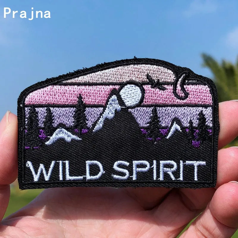Prajna Wild Adventure Embroidered Patches For Clothing Badges Traveler Mountain Patch For T-shirt Iron On Patches On Clothes DIY
