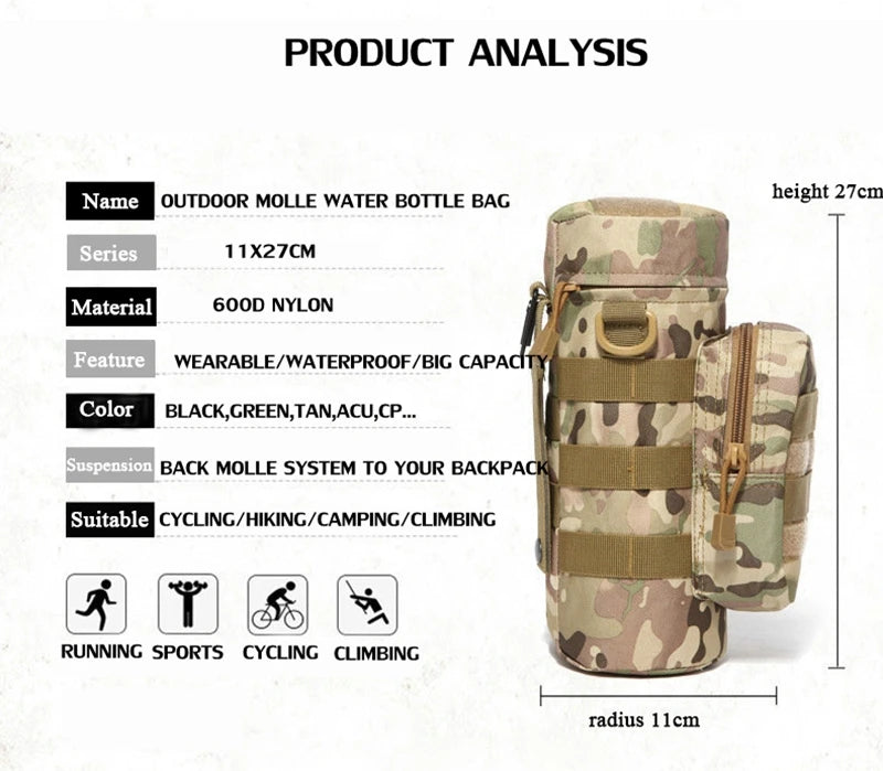Tactical Molle Zipper Camo Water Bottle Pouches Small Mess Pouch Nylon Waterproof Waist Bag Outdoor Travel Sports Bottle Pouch
