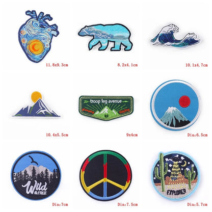 Prajna Wild Adventure Embroidered Patches For Clothing Badges Traveler Mountain Patch For T-shirt Iron On Patches On Clothes DIY