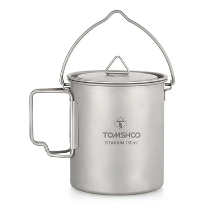 Tomshoo Ultralight 750ml Titanium Pot Portable Titanium Water Mug Cup w/ Lid Foldable Handle Outdoor Camping Picnic Supplies