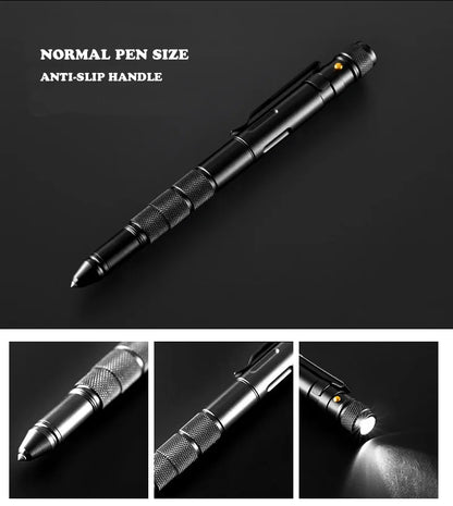 5-In-1 Portable Tactical Pen Flashlight Emergency Glass Breaker Waterproof Storage Case Outdoor Self Defense Rescue EDC Tool