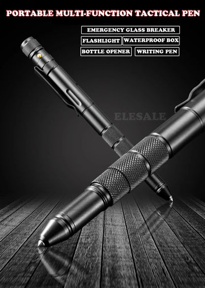5-In-1 Portable Tactical Pen Flashlight Emergency Glass Breaker Waterproof Storage Case Outdoor Self Defense Rescue EDC Tool