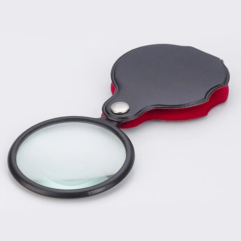 Portable Mini Magnifier 8X 50/60mm Pocket Magnifier 6X Magnifying Glass Reading Magnifier Jewelry Loupe with Folded Leather Case