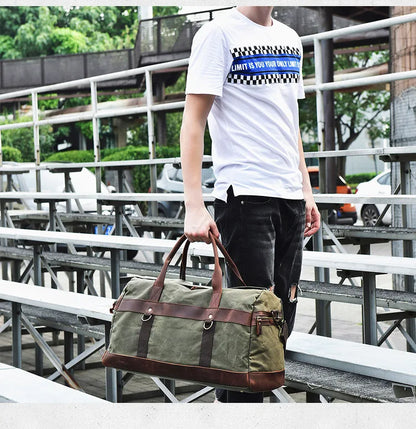 WaterProof Waxed Canvas Leather Men Travel Bag Hand Luggage Bag Carry On Large tote Vintage Men Duffle Weekend Bag big Overnight