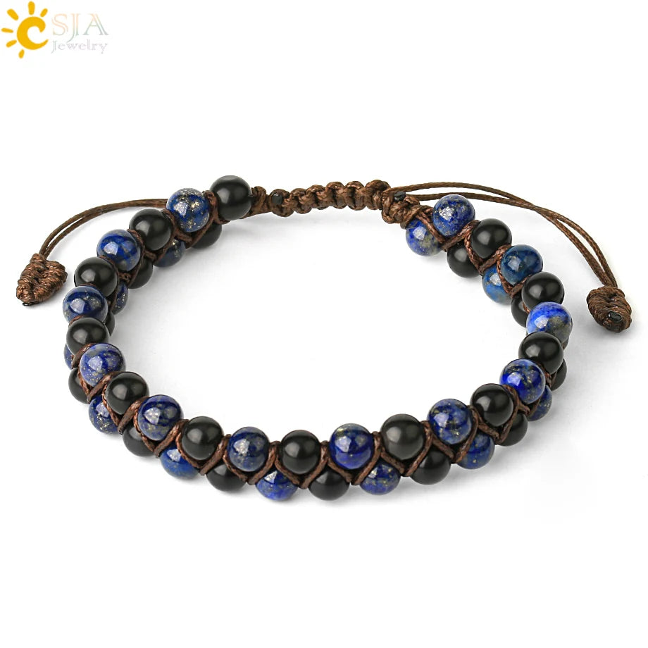 CSJA Natural Stone Bracelet for Men Women Handmade Double Layers Healing Tiger eye Amethysts Crystal Bead Bangle Bracelets G397