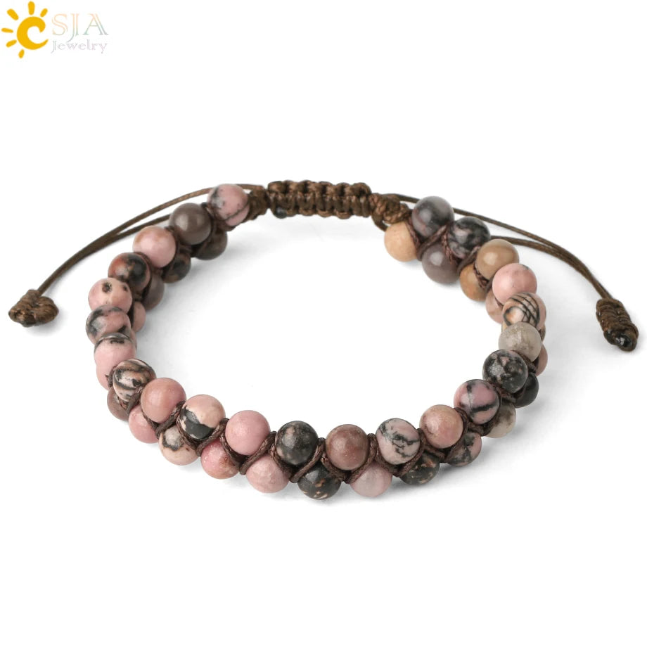 CSJA Natural Stone Bracelet for Men Women Handmade Double Layers Healing Tiger eye Amethysts Crystal Bead Bangle Bracelets G397