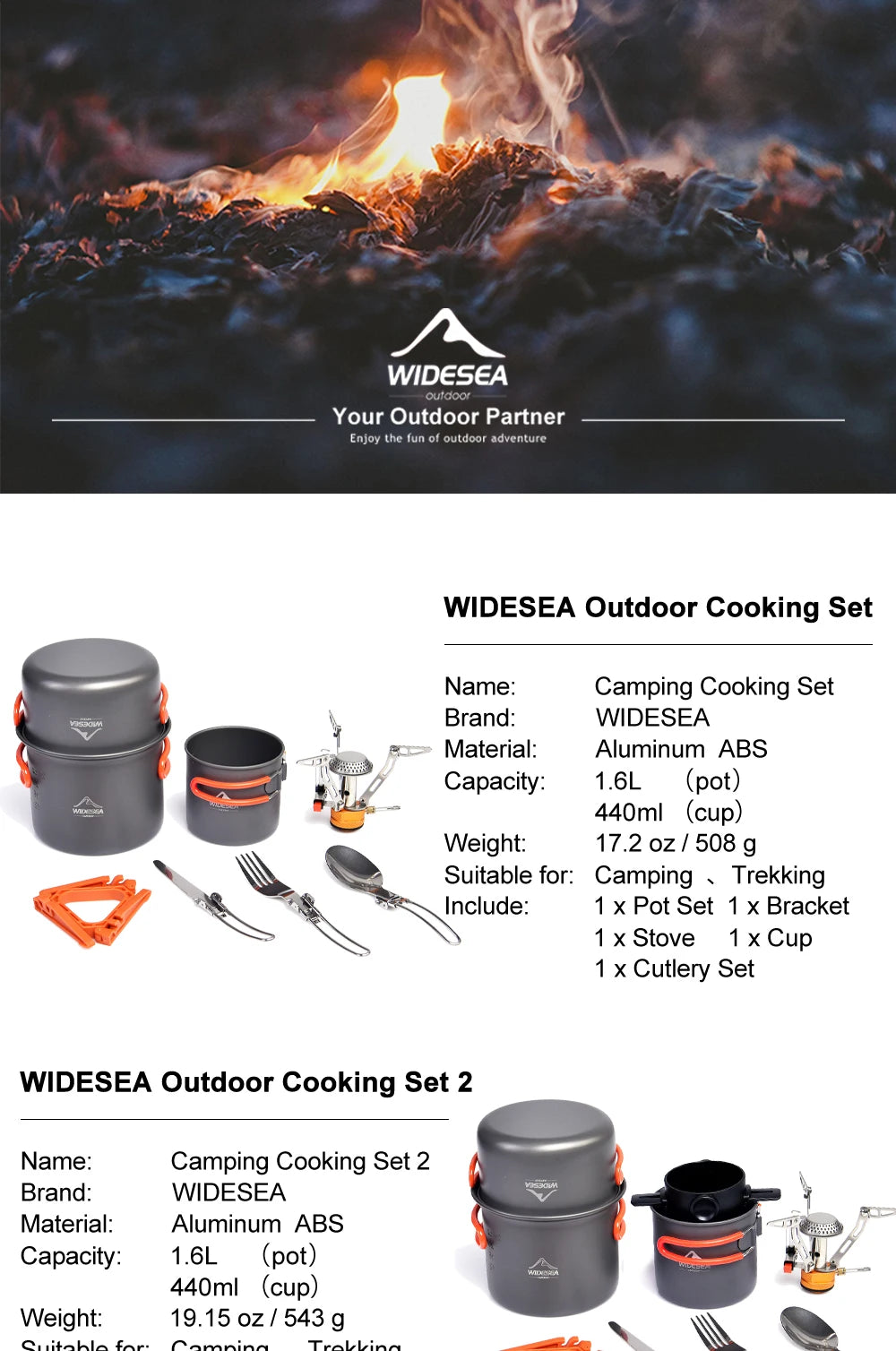 Widesea Camping Cookware Set Outdoor Tableware Equipment Supplies Burner Stove Folding Knife Fork Portable Pot Suit Tourism Cup