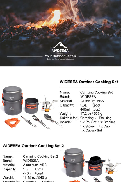 Widesea Camping Cookware Set Outdoor Tableware Equipment Supplies Burner Stove Folding Knife Fork Portable Pot Suit Tourism Cup