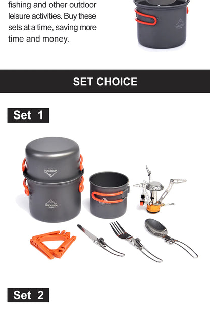 Widesea Camping Cookware Set Outdoor Tableware Equipment Supplies Burner Stove Folding Knife Fork Portable Pot Suit Tourism Cup