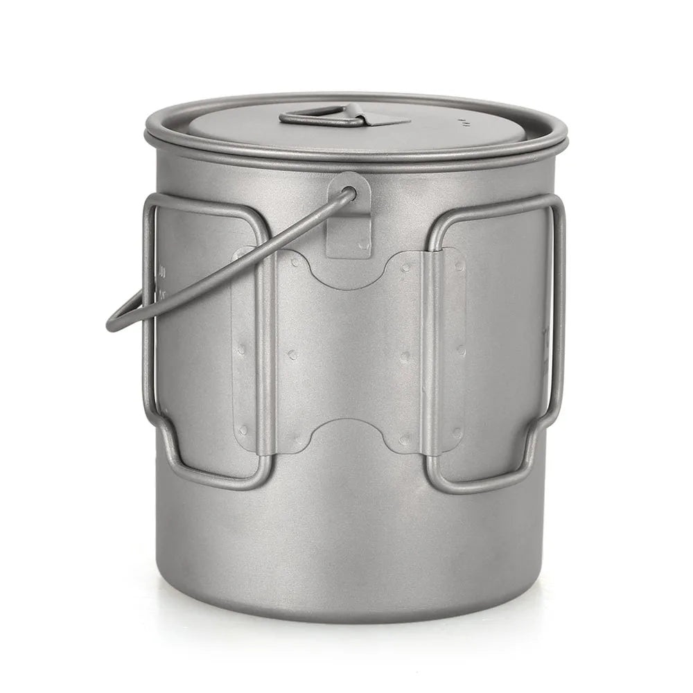 Tomshoo Ultralight 750ml Titanium Pot Portable Titanium Water Mug Cup w/ Lid Foldable Handle Outdoor Camping Picnic Supplies