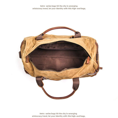 WaterProof Waxed Canvas Leather Men Travel Bag Hand Luggage Bag Carry On Large tote Vintage Men Duffle Weekend Bag big Overnight