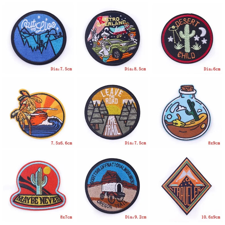 Prajna Wild Adventure Embroidered Patches For Clothing Badges Traveler Mountain Patch For T-shirt Iron On Patches On Clothes DIY