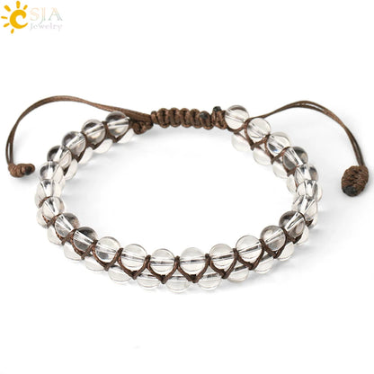 CSJA Natural Stone Bracelet for Men Women Handmade Double Layers Healing Tiger eye Amethysts Crystal Bead Bangle Bracelets G397