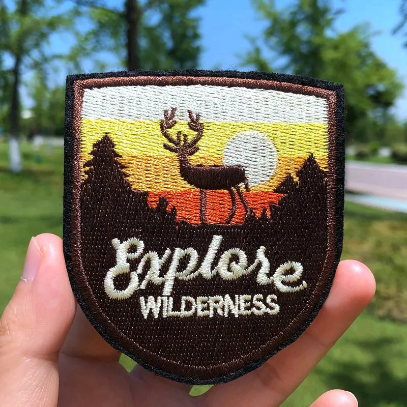 Prajna Wild Adventure Embroidered Patches For Clothing Badges Traveler Mountain Patch For T-shirt Iron On Patches On Clothes DIY