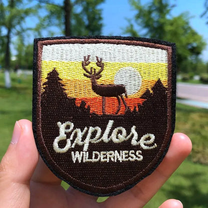Prajna Wild Adventure Embroidered Patches For Clothing Badges Traveler Mountain Patch For T-shirt Iron On Patches On Clothes DIY