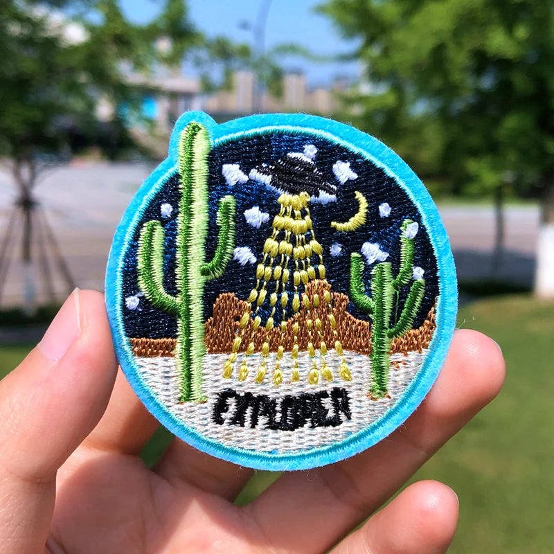 Prajna Wild Adventure Embroidered Patches For Clothing Badges Traveler Mountain Patch For T-shirt Iron On Patches On Clothes DIY