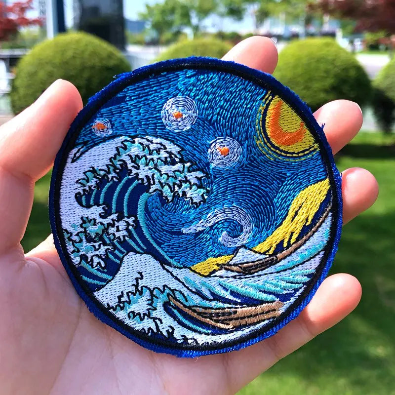 Prajna Wild Adventure Embroidered Patches For Clothing Badges Traveler Mountain Patch For T-shirt Iron On Patches On Clothes DIY