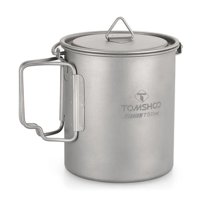 Tomshoo Ultralight 750ml Titanium Pot Portable Titanium Water Mug Cup w/ Lid Foldable Handle Outdoor Camping Picnic Supplies
