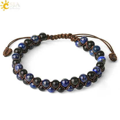 CSJA Natural Stone Bracelet for Men Women Handmade Double Layers Healing Tiger eye Amethysts Crystal Bead Bangle Bracelets G397