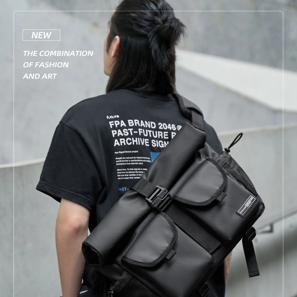 Fashion Casual Men Roll Top Shoulder Messenger Bag Large Size Outdoor Cycling Crossbody Side Bags Male Urban Trend Daypack