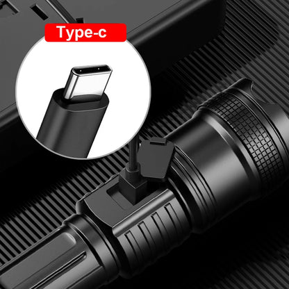 High Power Led Flashlight Type-C Rechargeable Long Range Zoom Tactical Torch Light Outdoor Emergency Camping Fishing Lantern