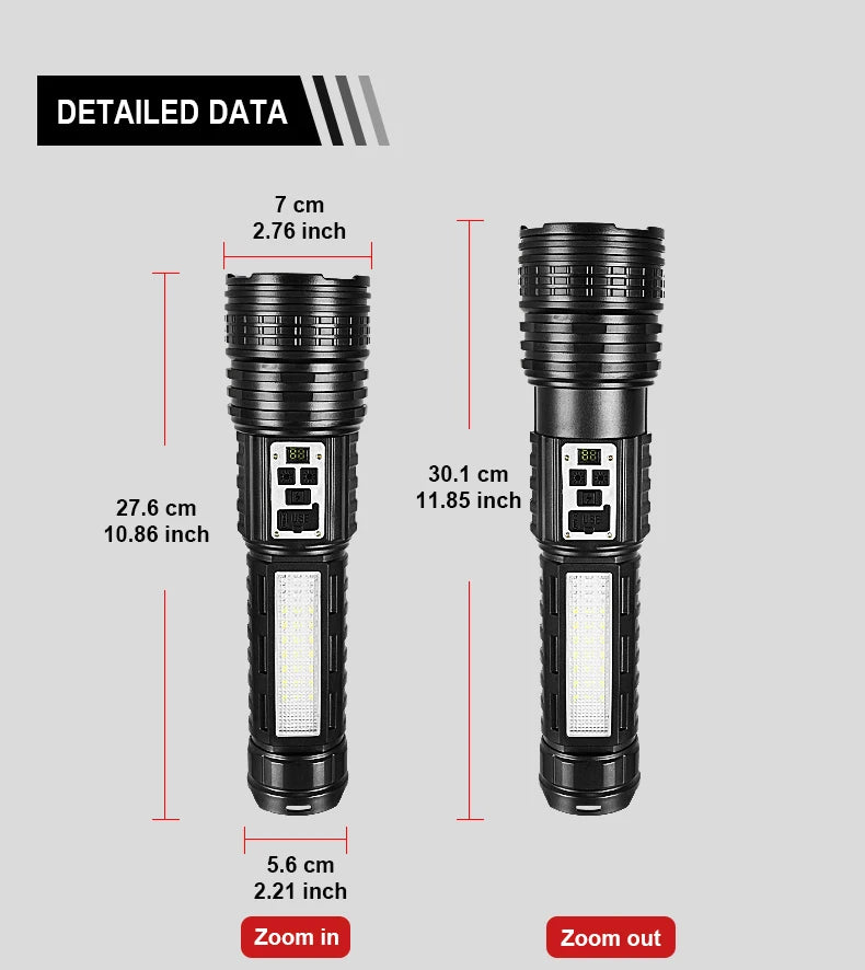 Powerful Flashlight With 7 Lamp Beads Super Tactical Light With COB Side Light Camping Lantern USB Rechargeable Outdoor Torch