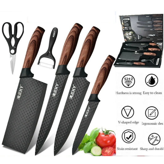 Kitchen Knives Sets Stainless Steel Forged Chef Kitchen Knife Set Scissors Vegetable Peeler Slicer Paring Knife Diamond Pattern