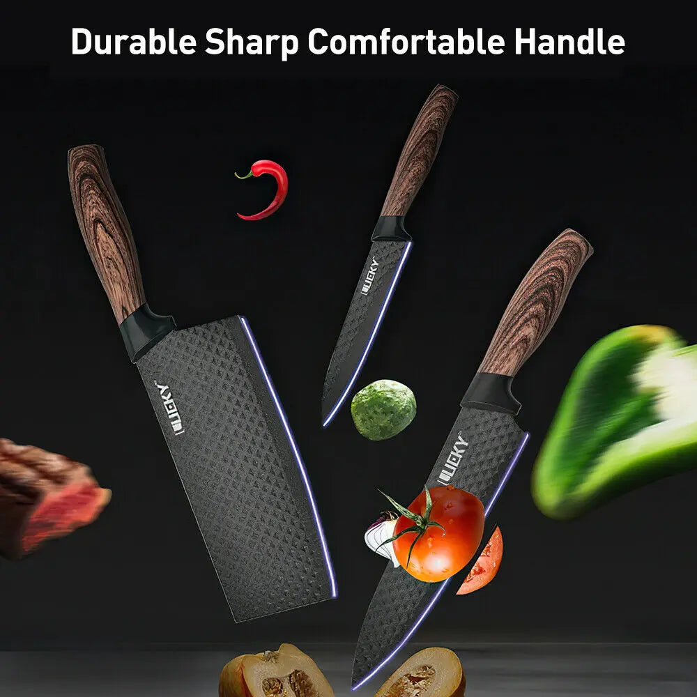 Kitchen Knives Sets Stainless Steel Forged Chef Kitchen Knife Set Scissors Vegetable Peeler Slicer Paring Knife Diamond Pattern